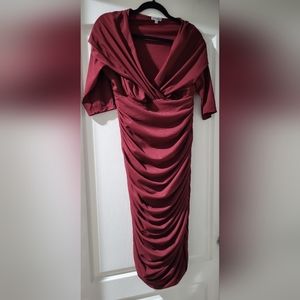 Burgundy Plus Size Fitted Dress